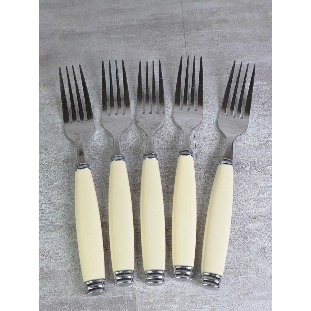 Pfaltzgraff TABLETONES IVORY Handles Stainless Flatware 5 Dinner Forks